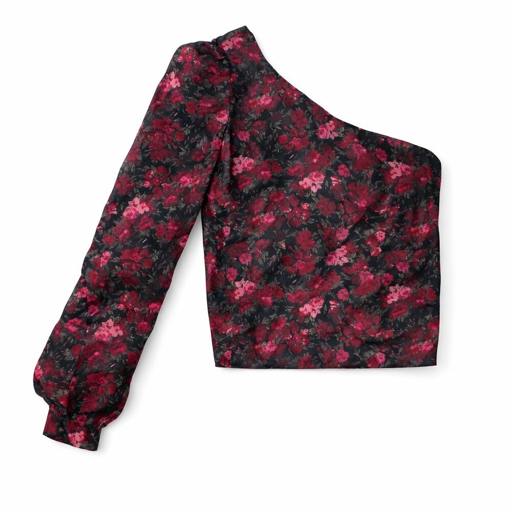 BNWT Good American One-Shoulder Crop Top – Moody Floral – Size 0